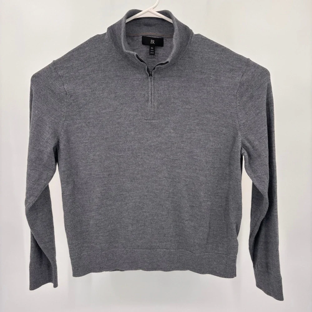 Banana Republic Sweater Mens XL Grey Excellent Italian Merino Wool Half Zip